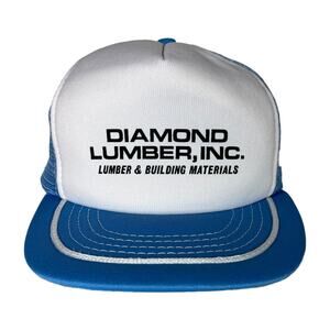 Trucker Hat Light Blue White, Logo Front Mesh Back Lumber Construction Vintage